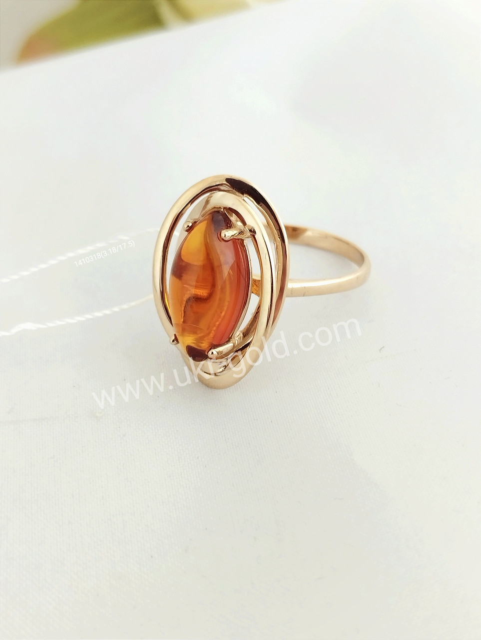 Золоте кільце з бурштином кільце з Бурштином - Зображення 2