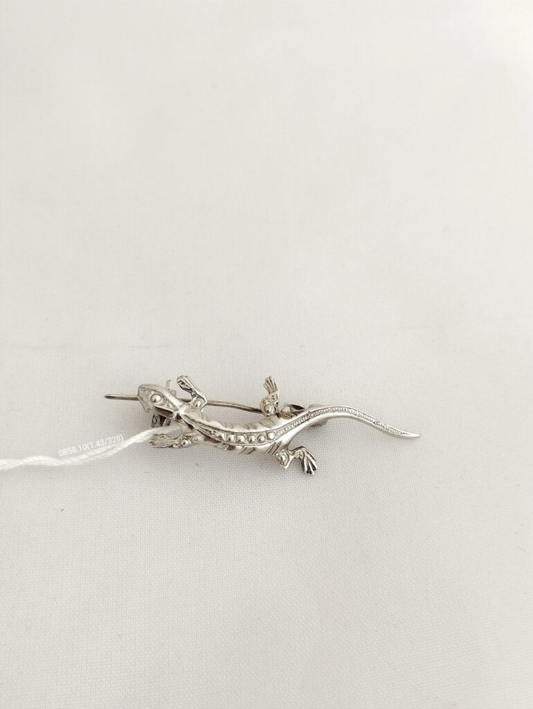 Срібна брошок ящірки 🦎