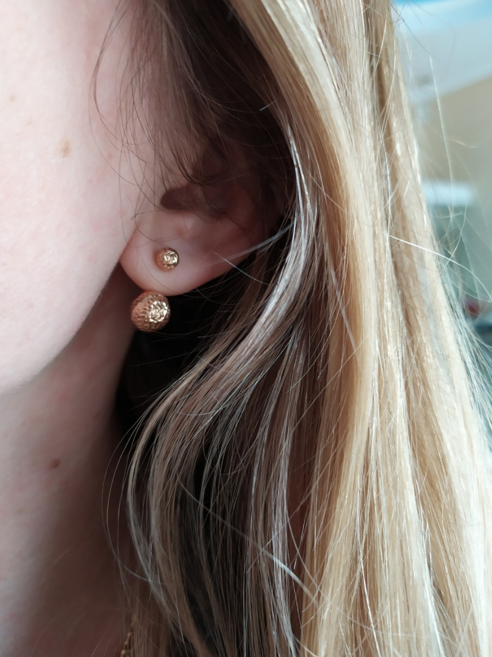 Золоті сережки кулі з алмазною гранню матрьошки Intern-Gold - Зображення 6