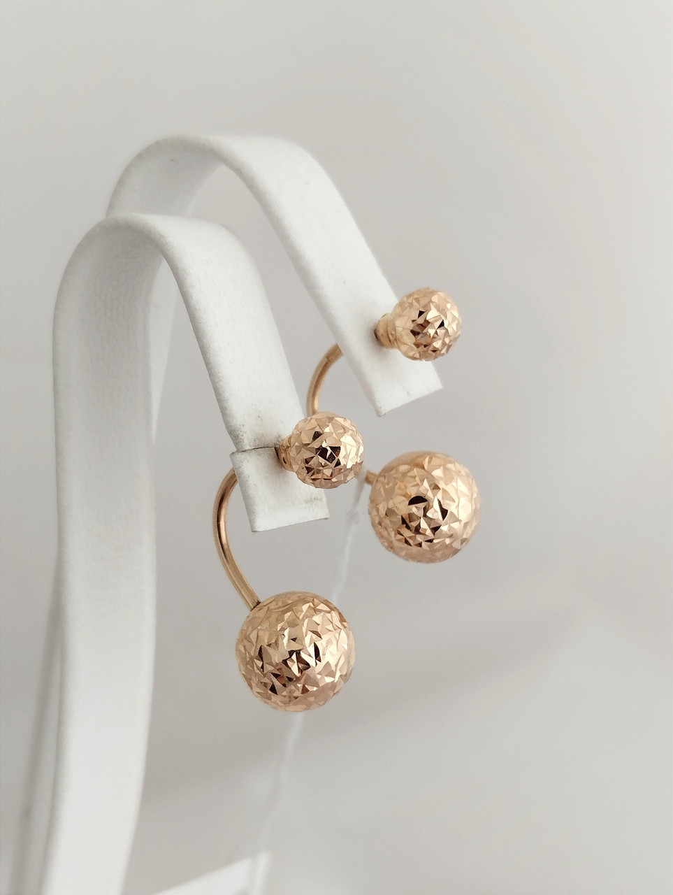 Золоті сережки кулі з алмазною гранню матрьошки Intern-Gold - Зображення 3