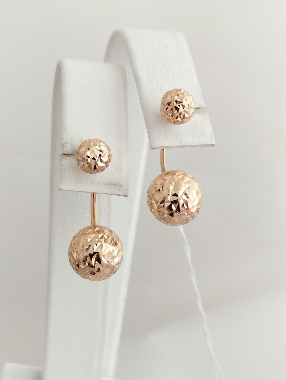 Золоті сережки кулі з алмазною гранню матрьошки Intern-Gold - Зображення 2