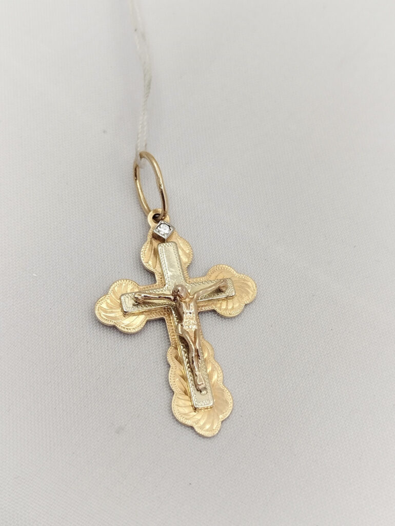 Золотий хрест із розп'яттям і цирконієм Ukr-Gold