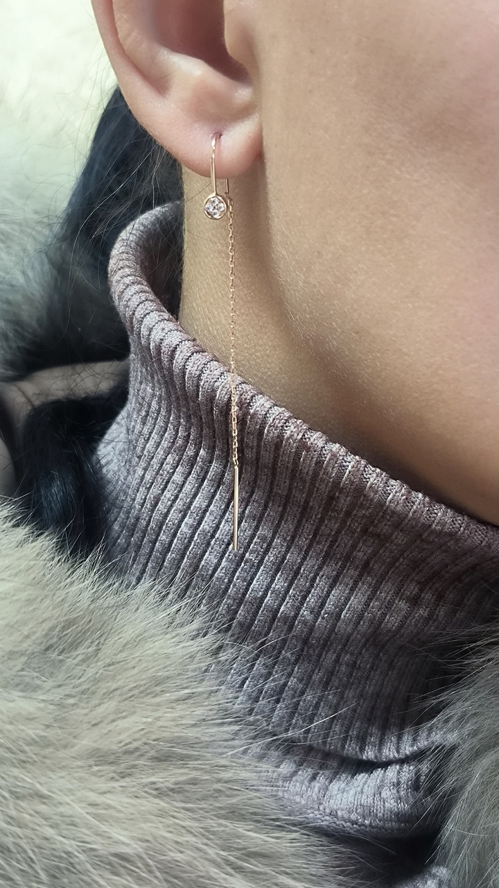 Золоті сережки протяжки з цирконієм - Зображення 5