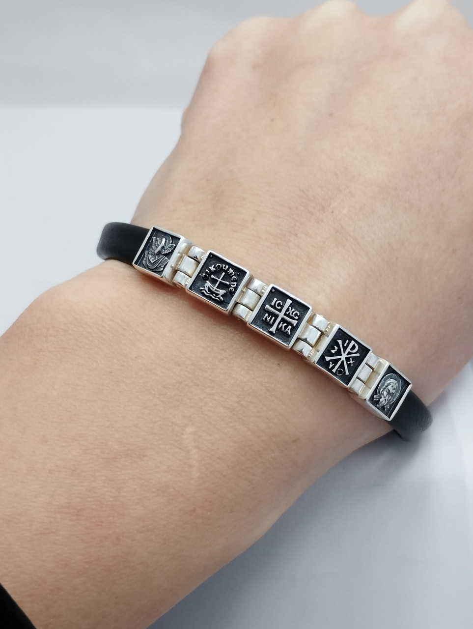 Срібний браслет зі шкіряною вставкою Ukr-Gold - Зображення 3