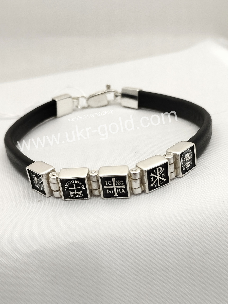 Срібний браслет зі шкіряною вставкою Ukr-Gold - Зображення 2