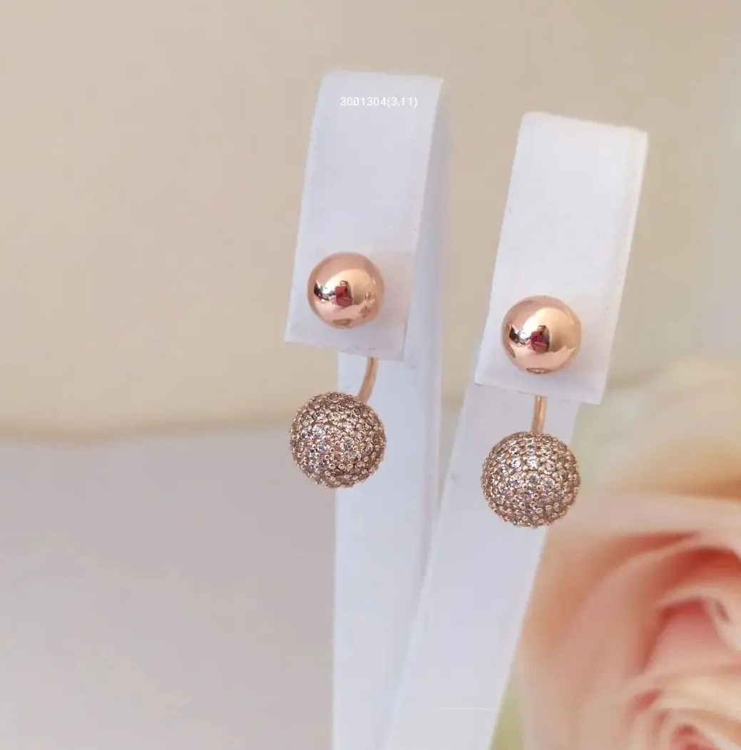 Золоті сережки матрешки, золоті сережки кулі золоті сережки матрьошки з камінням cald - Зображення 3