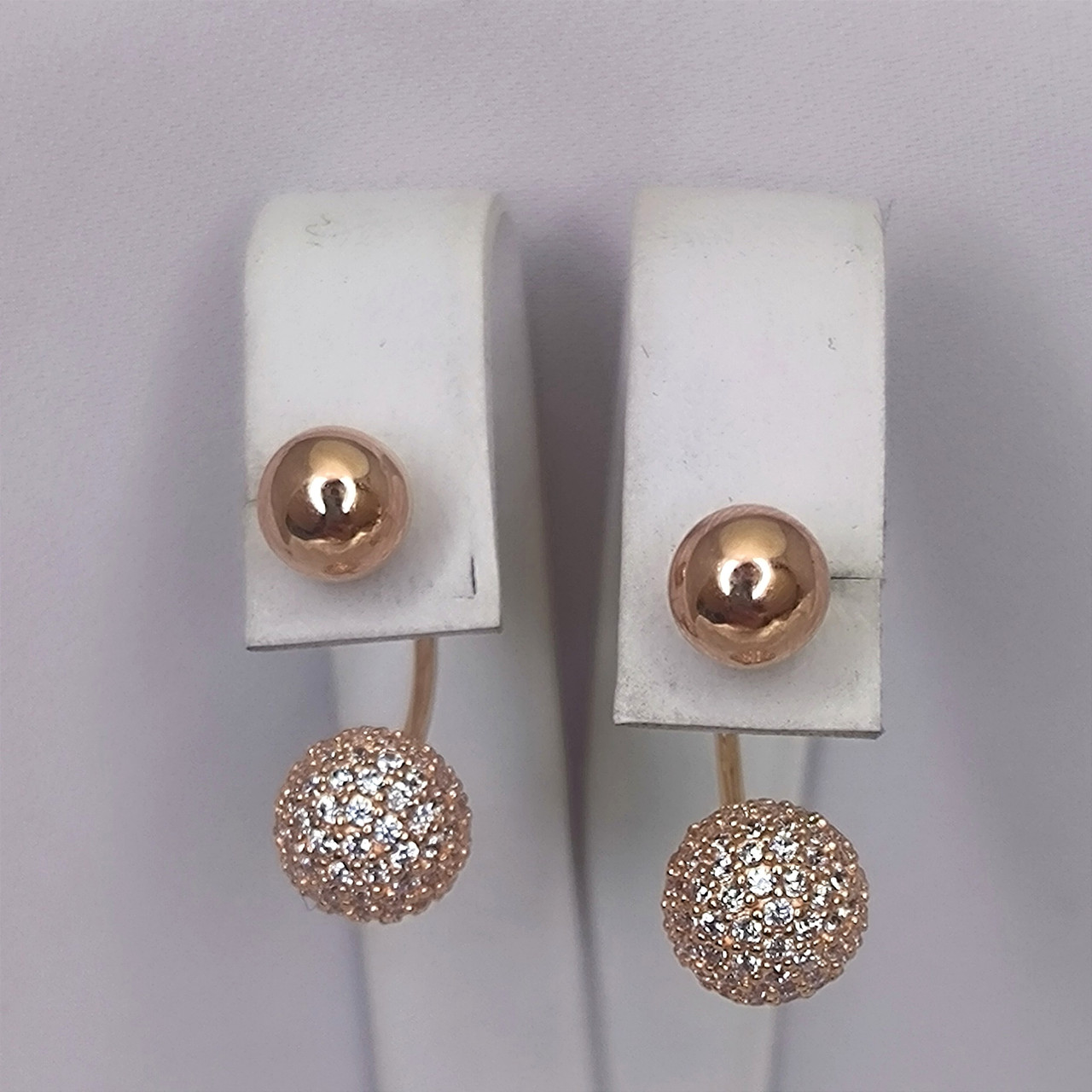 Золоті сережки матрешки, золоті сережки кулі золоті сережки матрьошки з камінням cald - Зображення 2