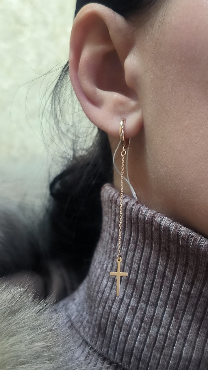 Золоті сережки хрестики золоті сережки хрестики золоті сережки висячі, довгі - Зображення 6