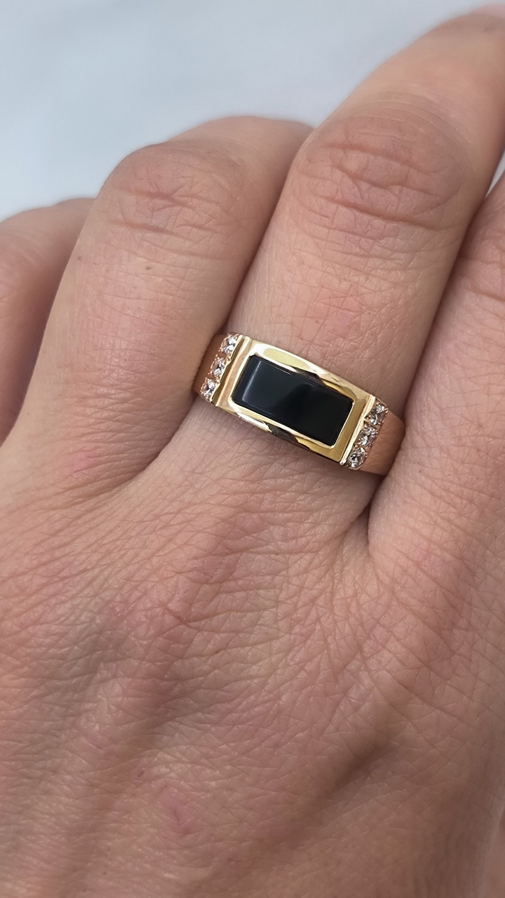 Чоловічий золотий персень із оніксом 585 проби - Зображення 4