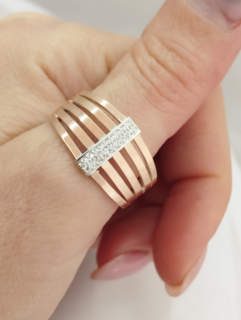 Срібне кільце 925 проби із золотими пластинами 375 проби - Зображення 2