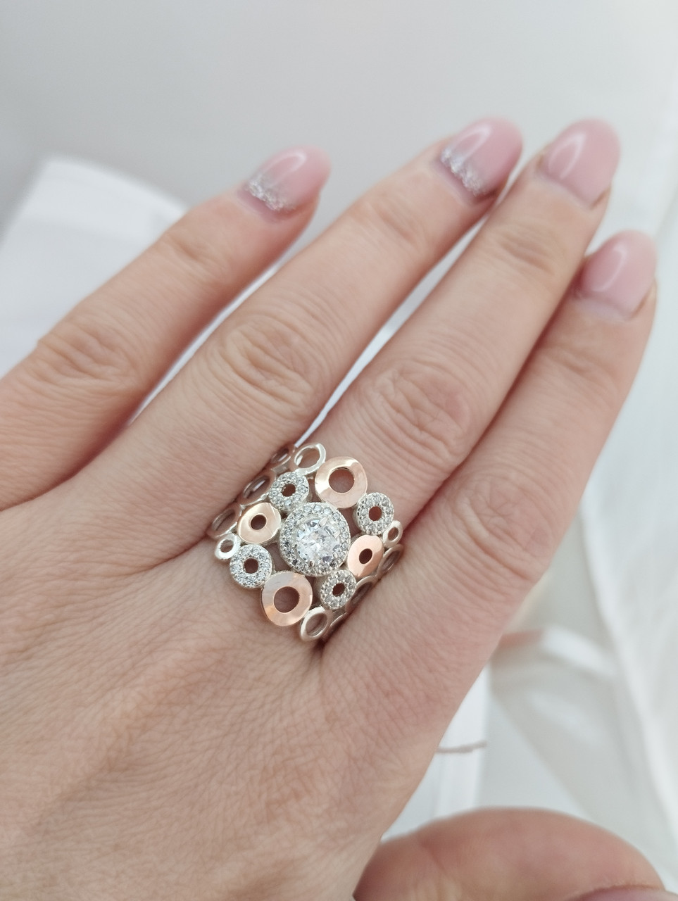 Срібне кільце 925 проби із золотими пластинами 375 проби - Зображення 2