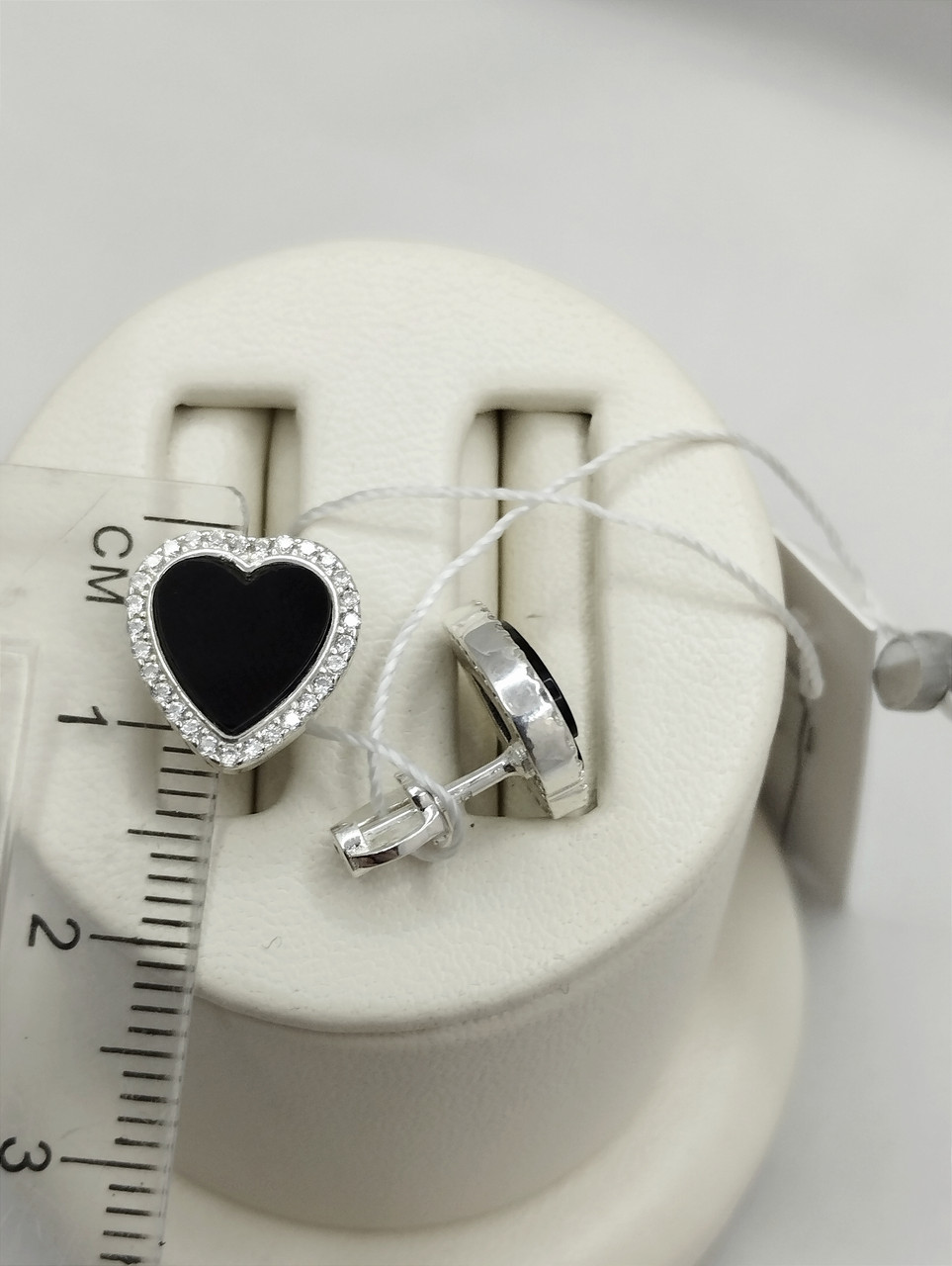Срібні сережки серце з оніксом Ukr-gold - Зображення 2