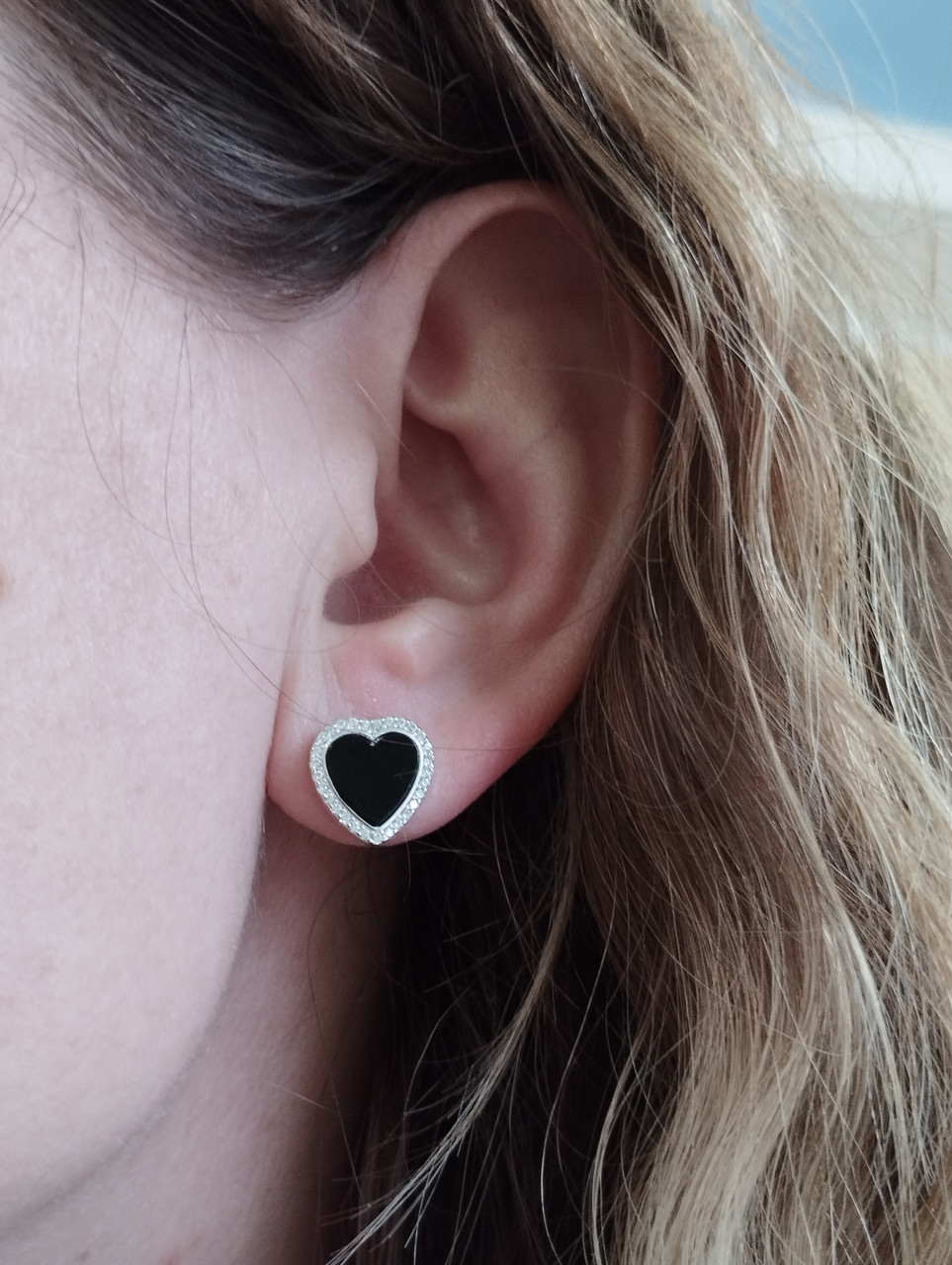 Срібні сережки серце з оніксом Ukr-gold - Зображення 3