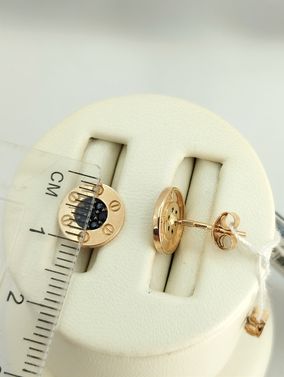 Сережки з чорним цирконієм, серьги пусеты с черными камнями - Зображення 3