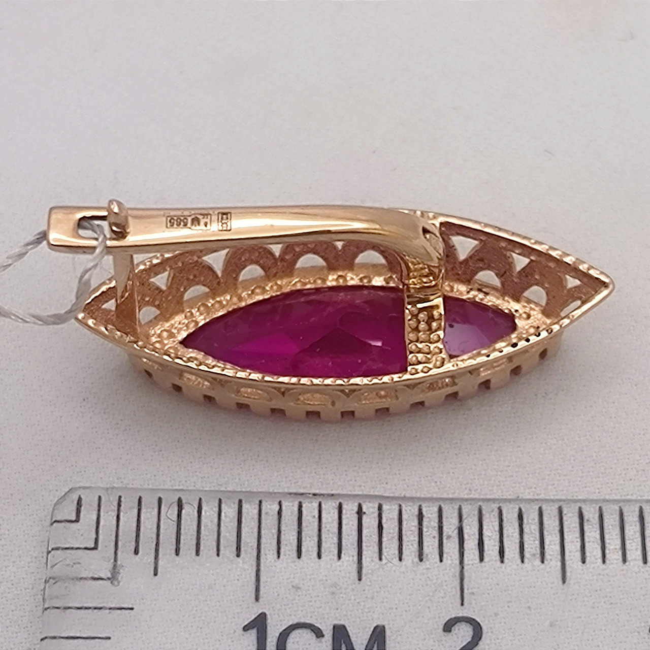 Золоті сережки з рубінами.сережки з червоним каменем.Сережки з рубіном з візерунком. - Зображення 6