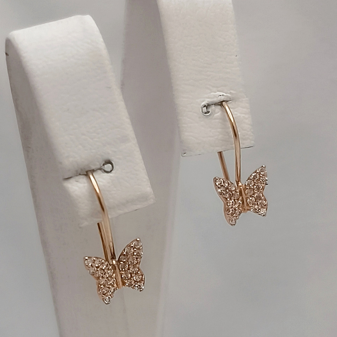 Золоті сережки метелики з червоного золота, золотые серьги бабочки