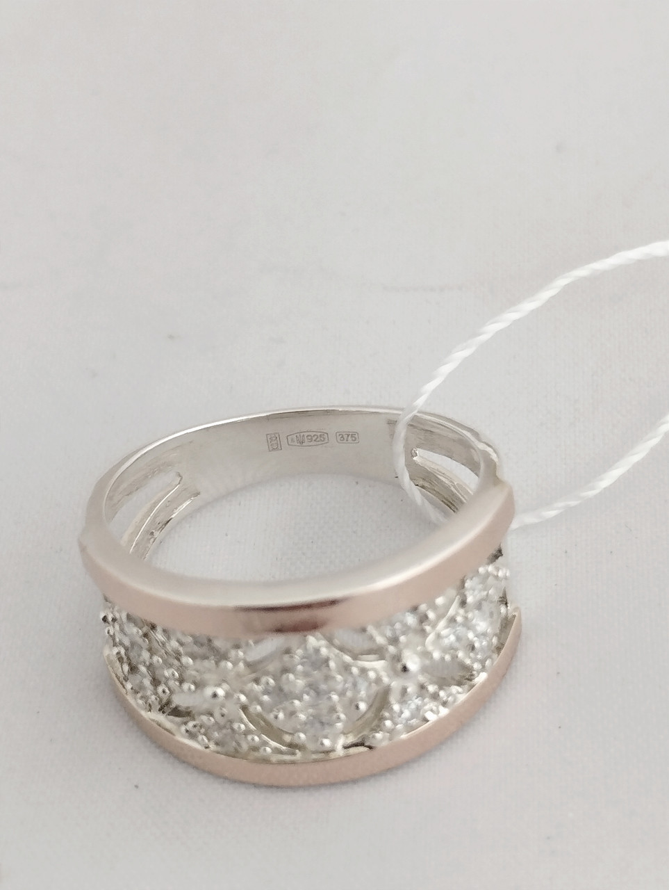 Срібне кільце зі вставками золота 375 проби - Зображення 4