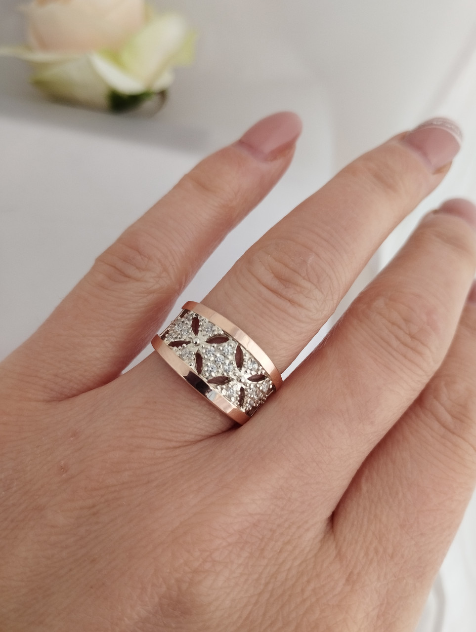 Срібне кільце зі вставками золота 375 проби - Зображення 2