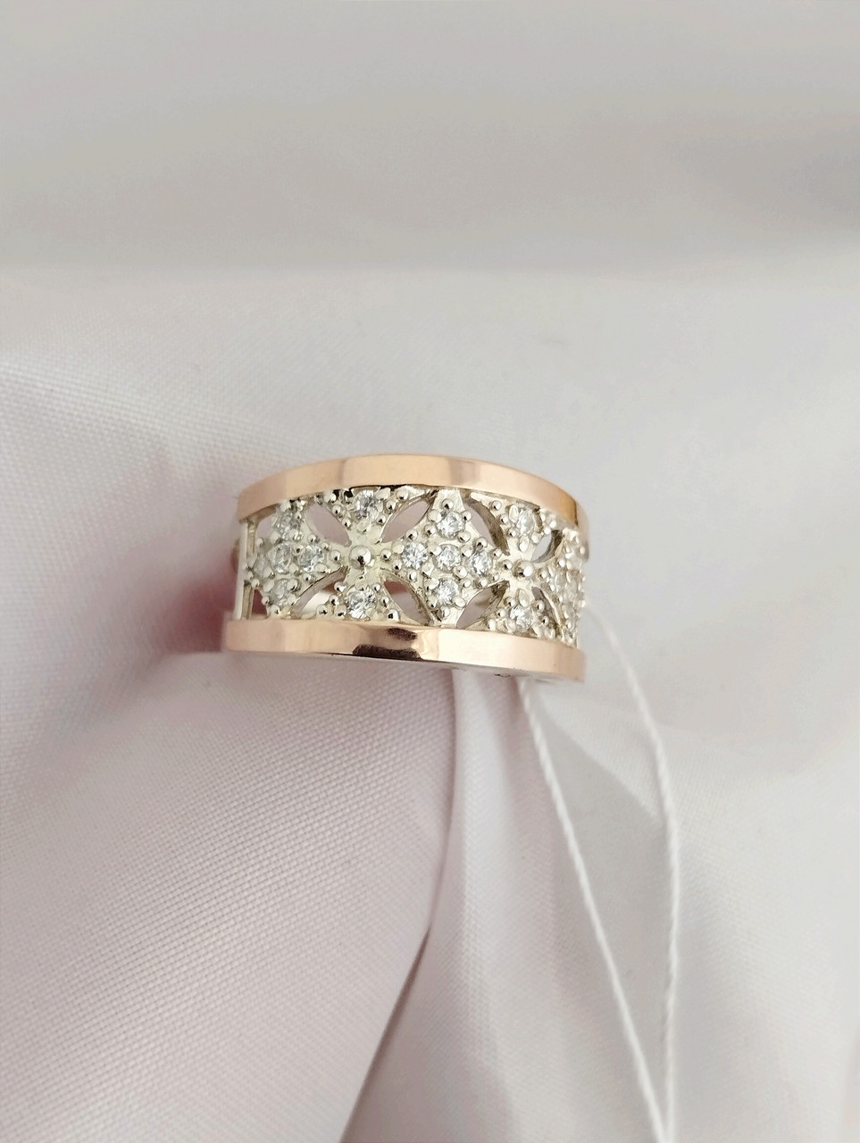 Срібне кільце зі вставками золота 375 проби