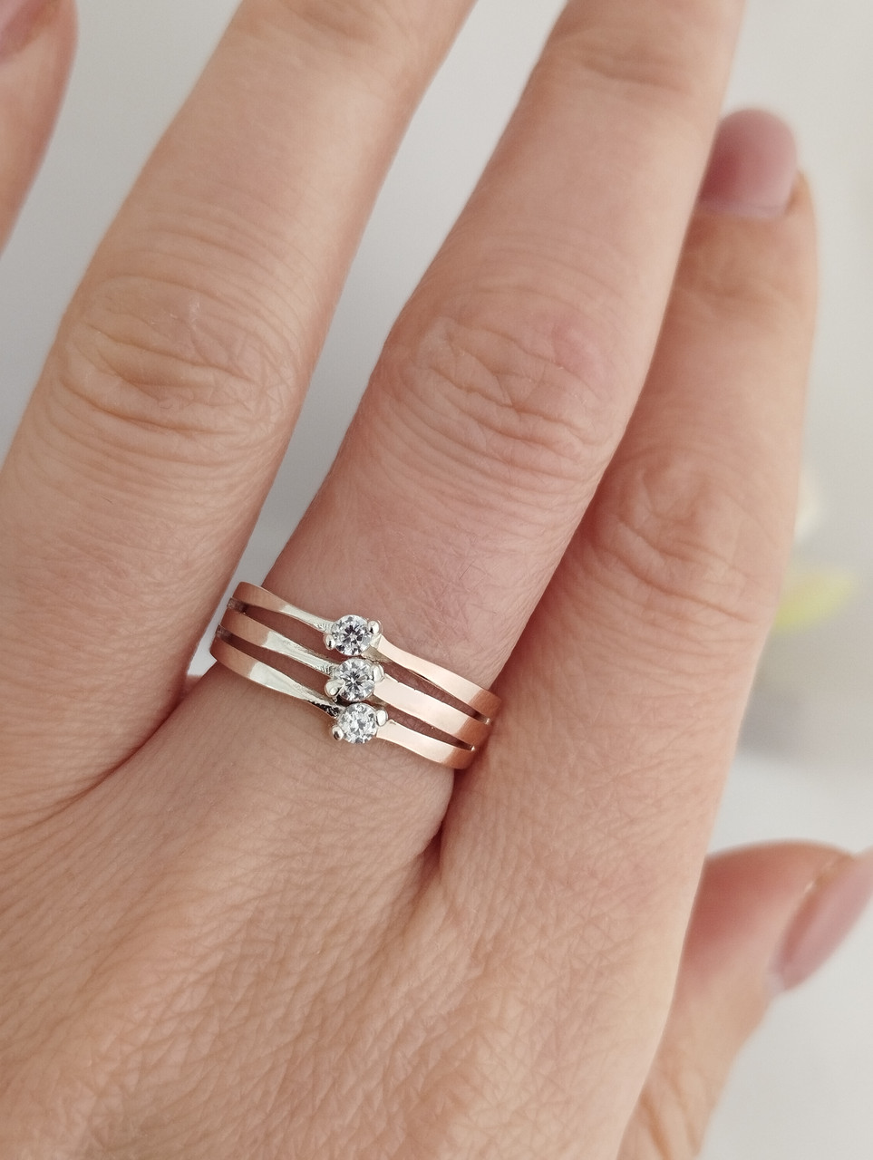 Срібне кільце із золотими пластинами та цирконієм Ukr-gold - Зображення 2