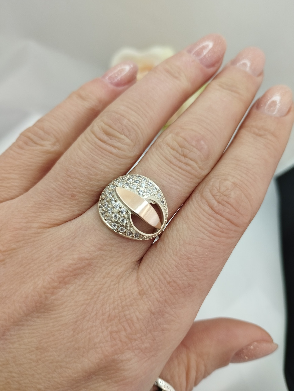 Кільце срібне з золотими пластинами 375 проби - Зображення 5