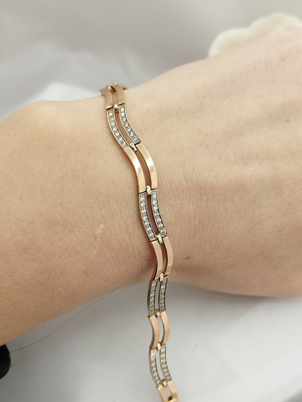 Золотий браслет 585 проби з цирконієм - Зображення 2