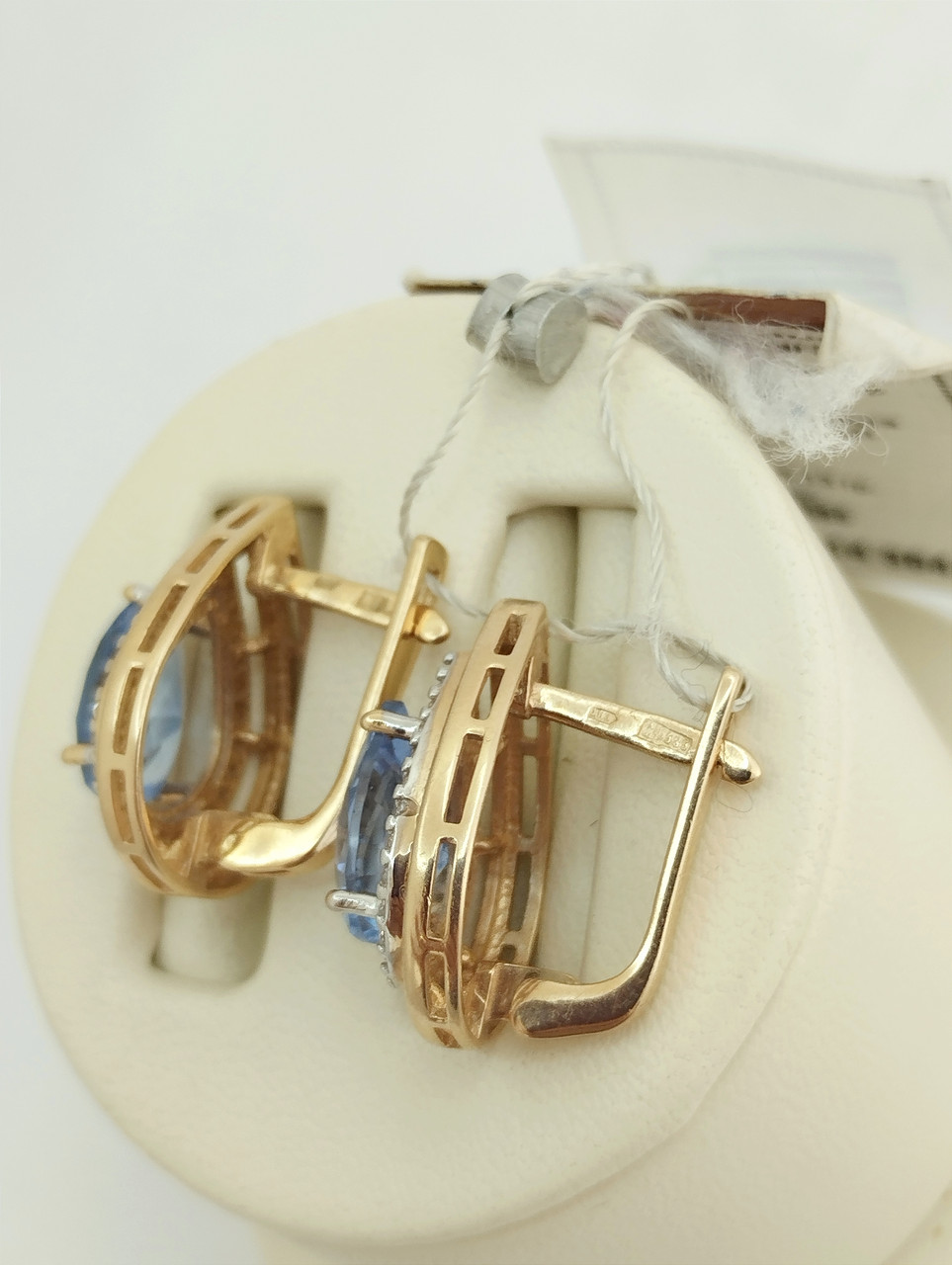 Золоті сережки з блакитним камінням Ukr-gold - Зображення 4