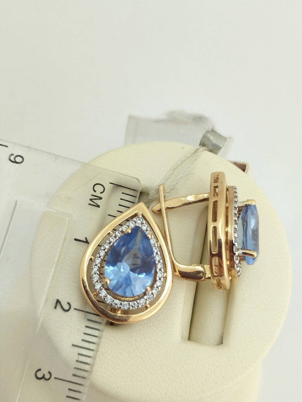 Золоті сережки з блакитним камінням Ukr-gold - Зображення 2