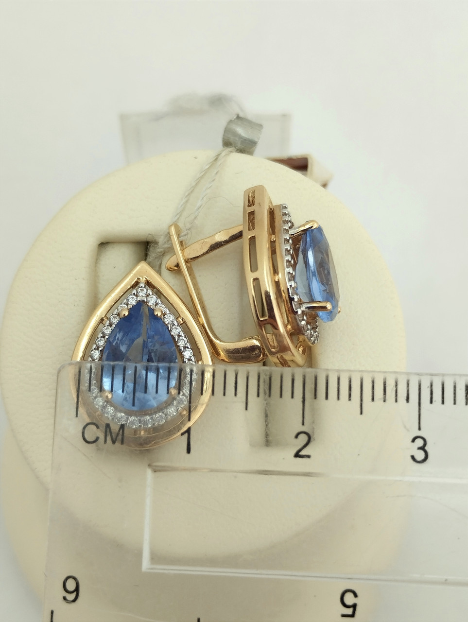 Золоті сережки з блакитним камінням Ukr-gold - Зображення 3