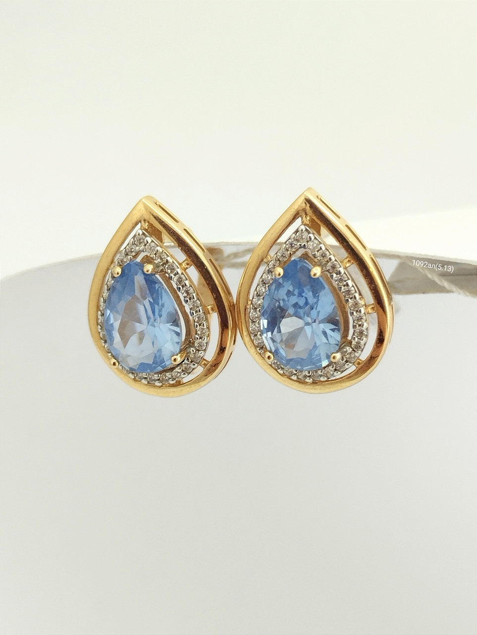 Золоті сережки з блакитним камінням Ukr-gold