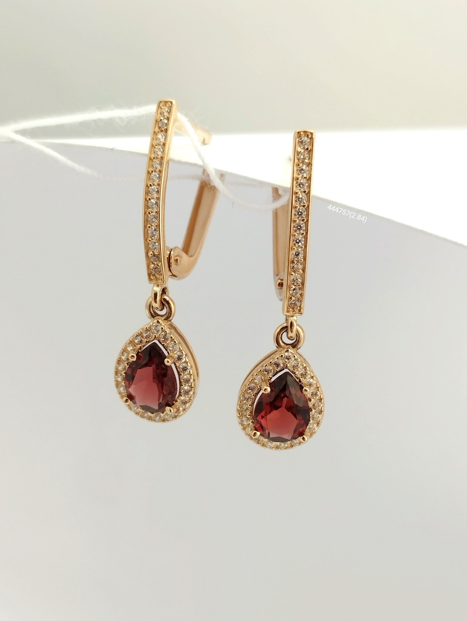 Золоті сережки з гранатом і цирконієм Ukr-gold