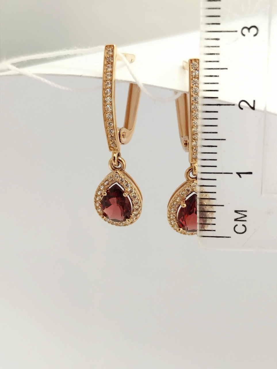 Золоті сережки з гранатом і цирконієм Ukr-gold - Зображення 2