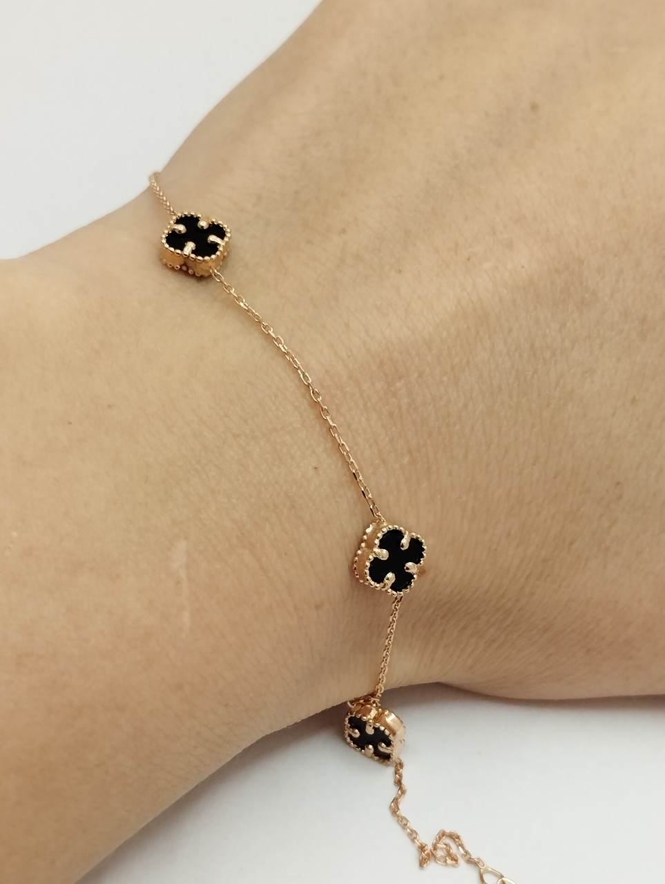 Золотий браслет у стилі мінімалізм із оніксом браслет конюшини - Зображення 2