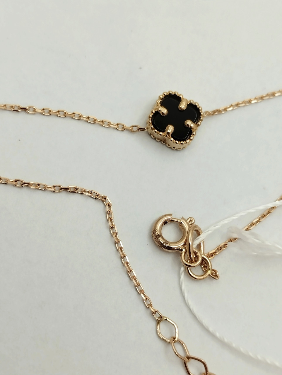 Золотий браслет у стилі мінімалізм із оніксом браслет конюшини - Зображення 4