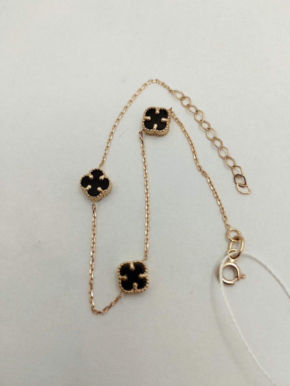 Золотий браслет у стилі мінімалізм із оніксом браслет конюшини - Зображення 5