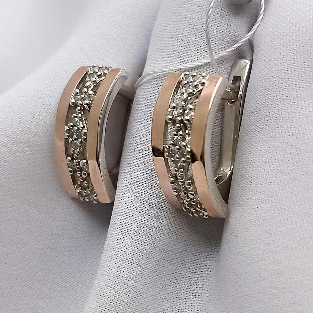 Срібні сережки 925 проби з напаяною пластиною золота 375 проби з вставкою цирконію - Зображення 5