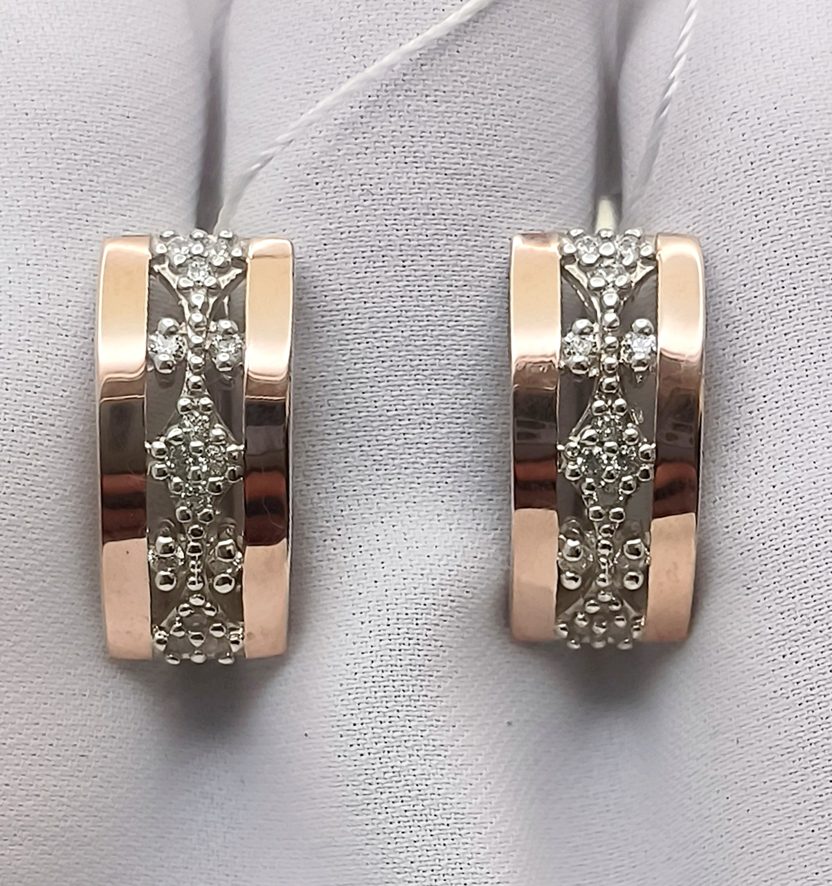 Срібні сережки 925 проби з напаяною пластиною золота 375 проби з вставкою цирконію