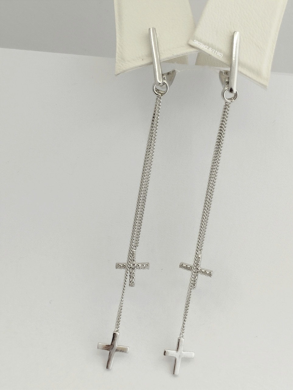 Срібні сережки з хрестами, сережки срібні хрестики, сережки висячі з цирконієм довгі сережки