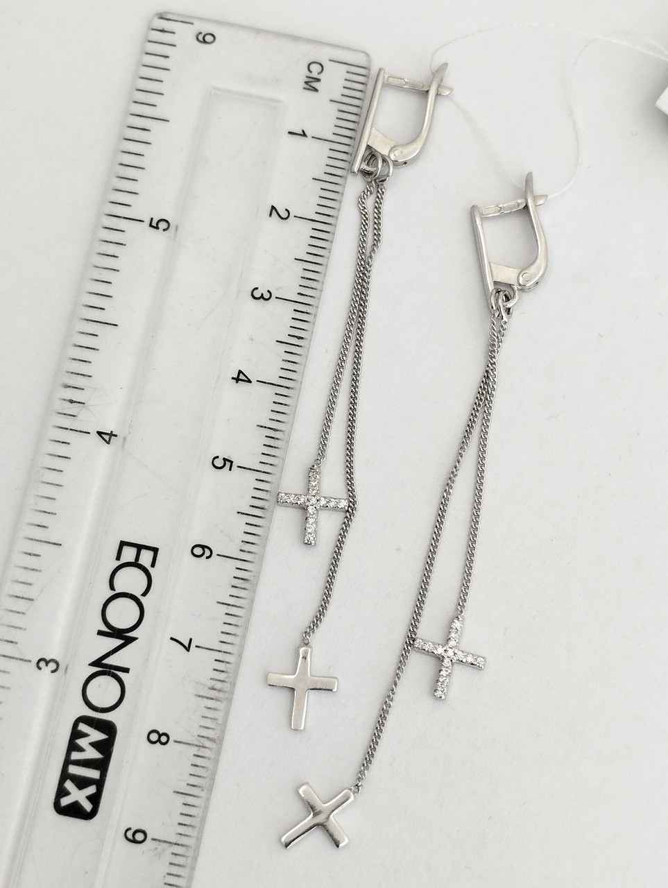 Срібні сережки з хрестами, сережки срібні хрестики, сережки висячі з цирконієм довгі сережки - Зображення 2