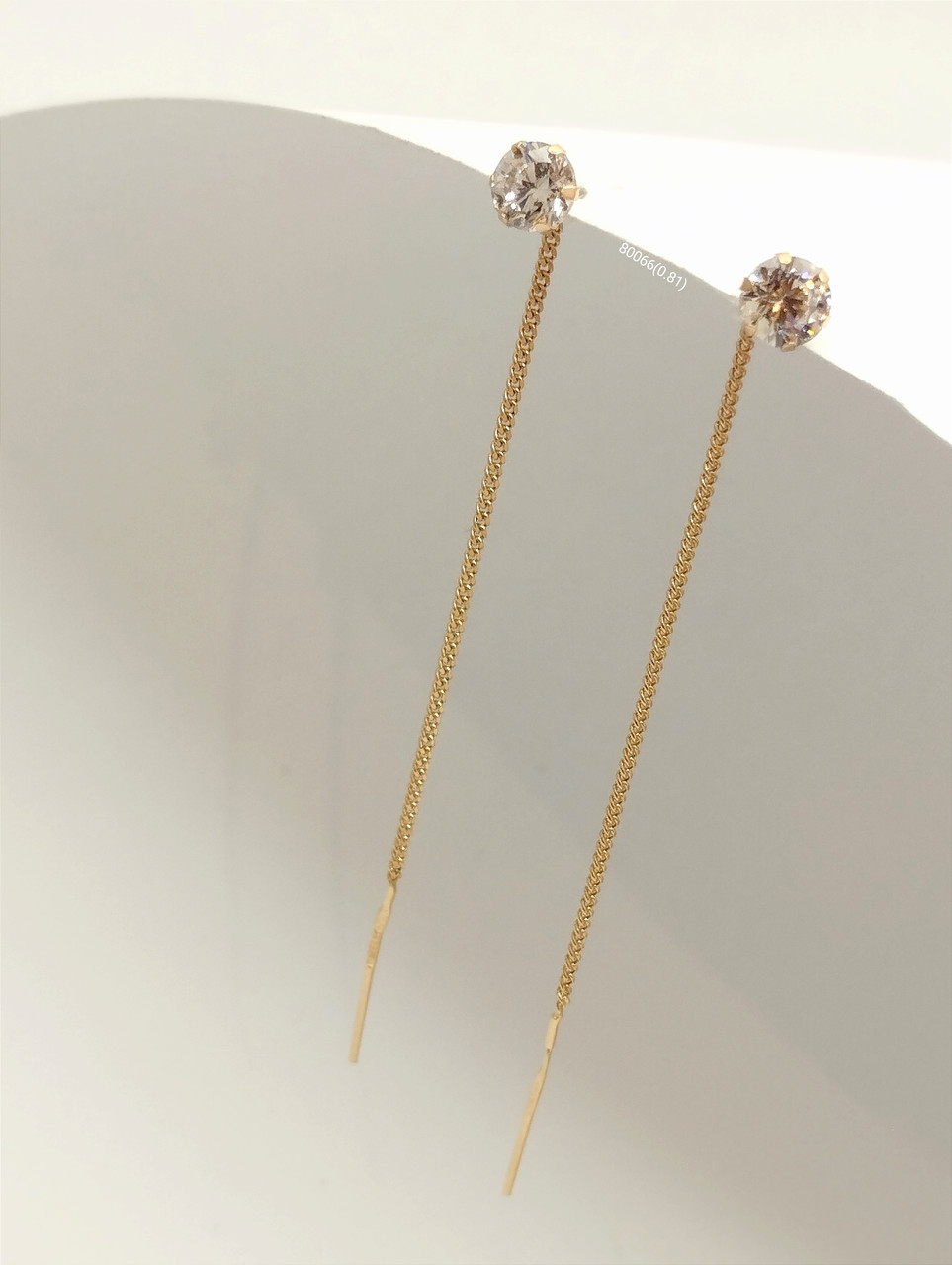 Сережки на ланцюжку з червоного золота з цирконієм