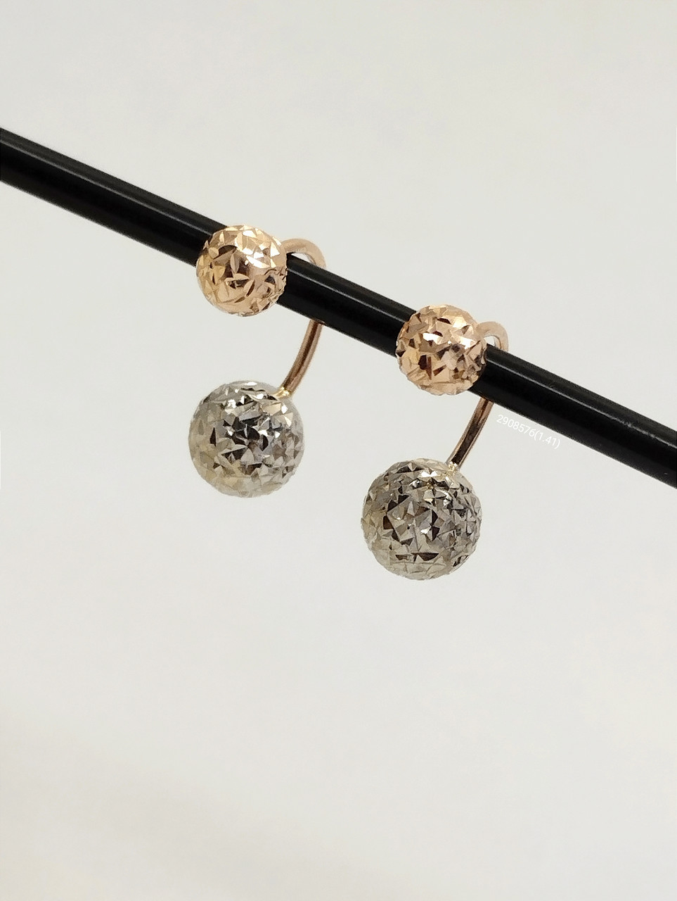 Золоті сережки матрешки з білими кулями Ukr-gold