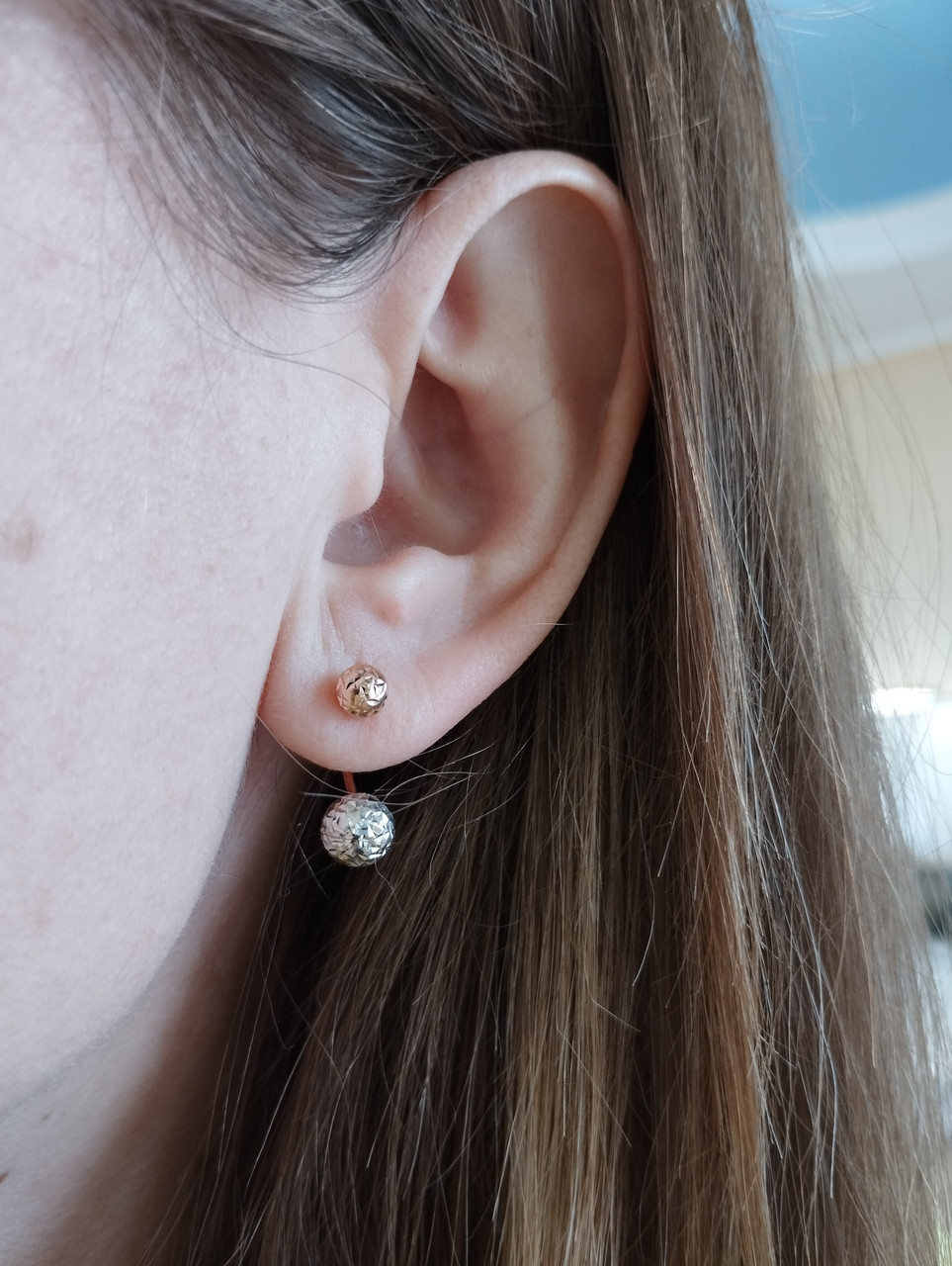 Золоті сережки матрешки з білими кулями Ukr-gold - Зображення 3