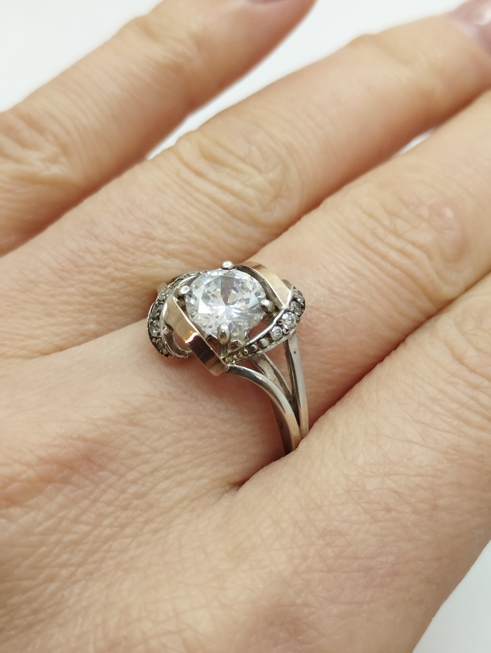 Жіноче Срібне кільце з золотими пластинами - Зображення 3