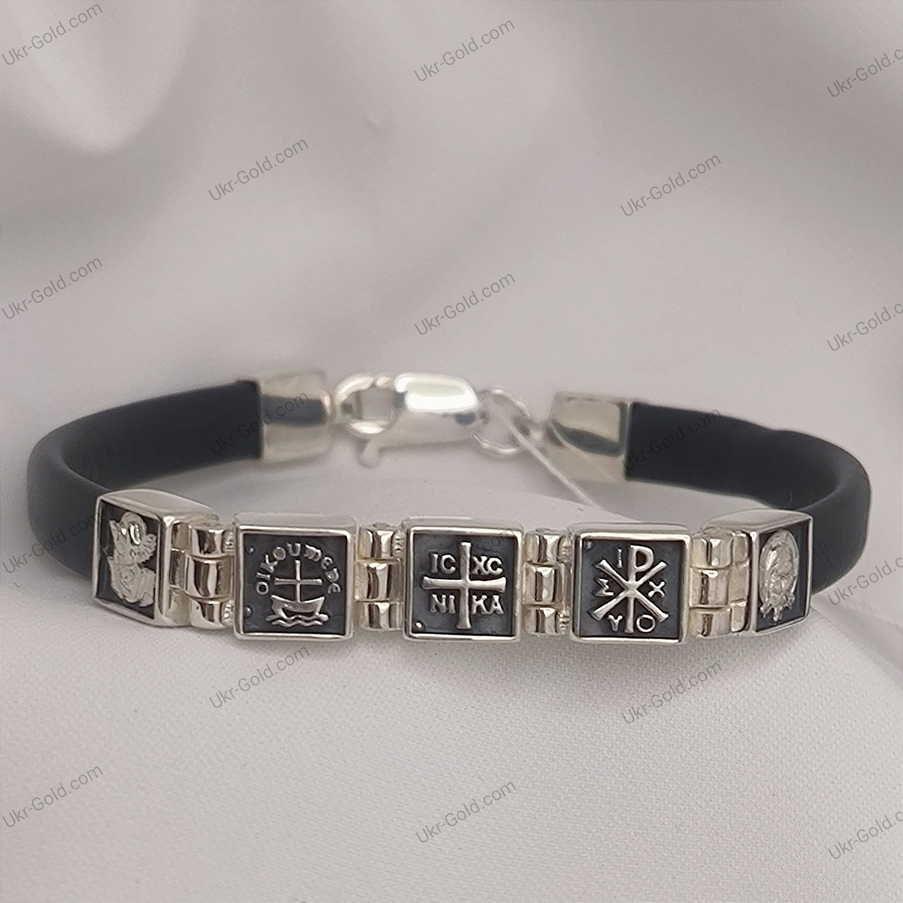 Срібний браслет зі шкіряною вставкою Ukr-Gold