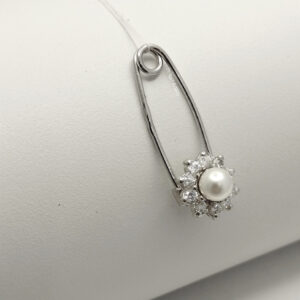 Срібна шпилька з цирконієм і перлиною Ukr-gold