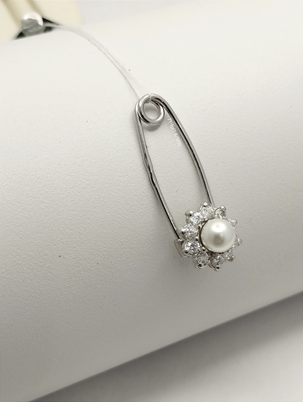 Срібна шпилька з цирконієм і перлиною Ukr-gold
