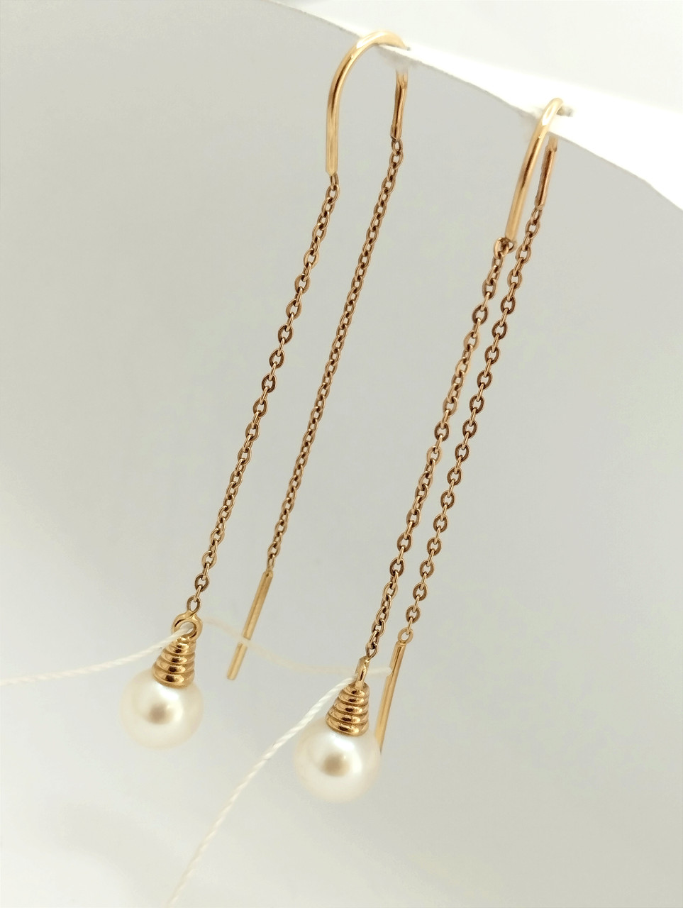 Золоті сережки протяжки з перлами, золоті сережки з перлами золоті сережки висячі 229040101920