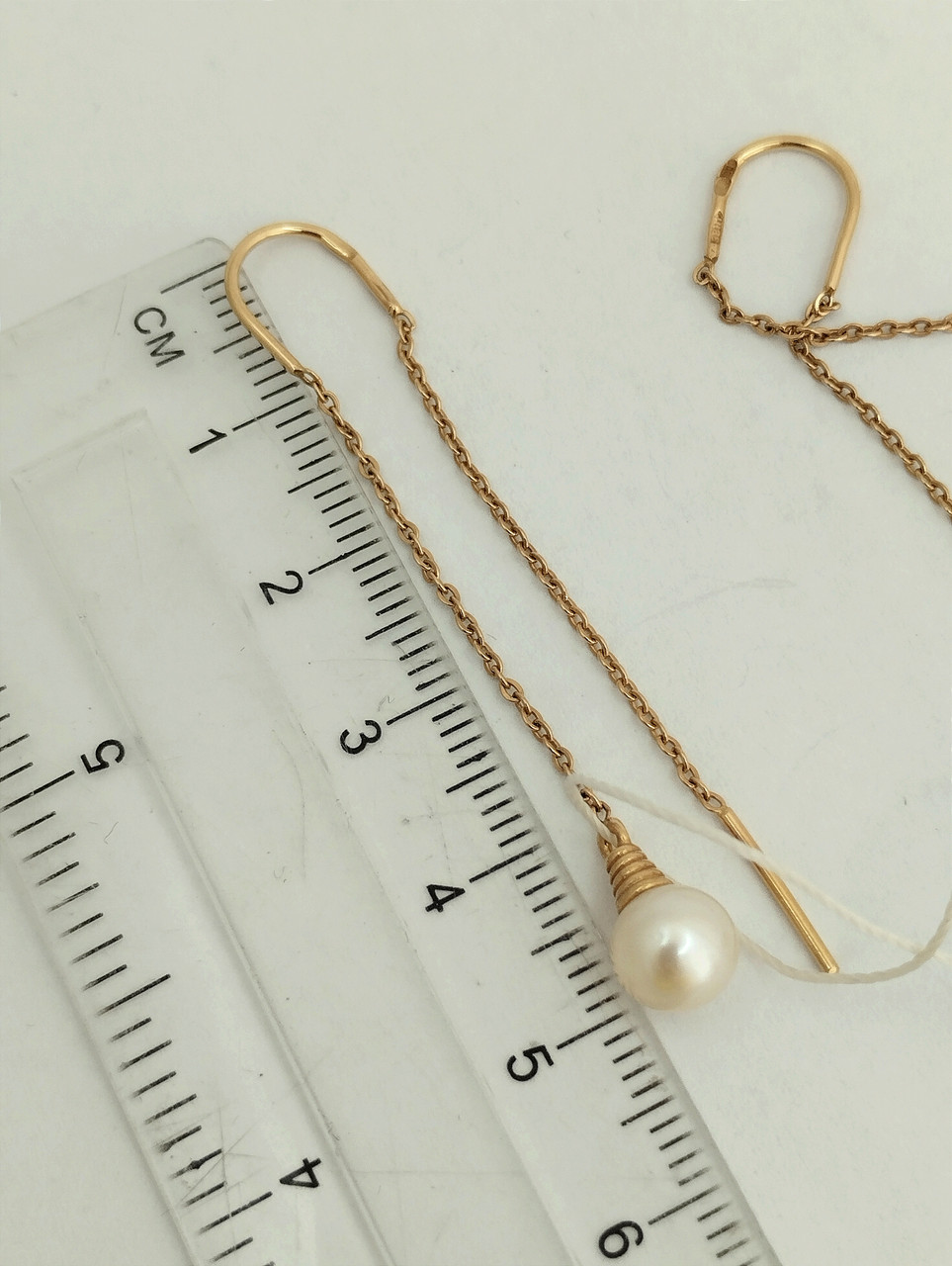 Золоті сережки протяжки з перлами, золоті сережки з перлами золоті сережки висячі 229040101920 - Зображення 3