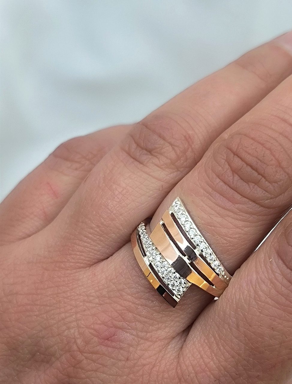 Срібна каблучка 925 проби з напаяною пластиною 375 проби - Зображення 2