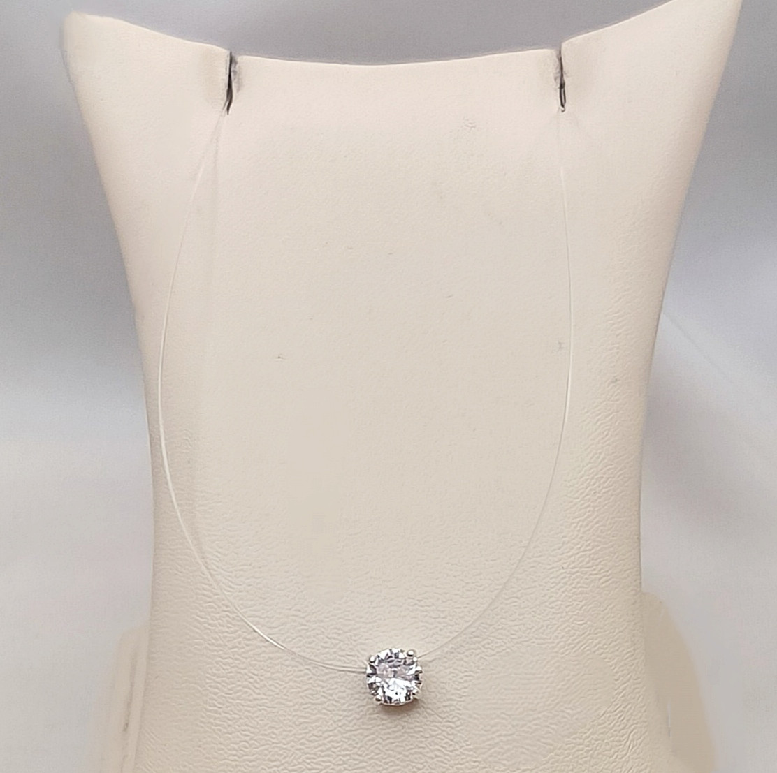 Срібне кольє невидимка з каменем - Зображення 2